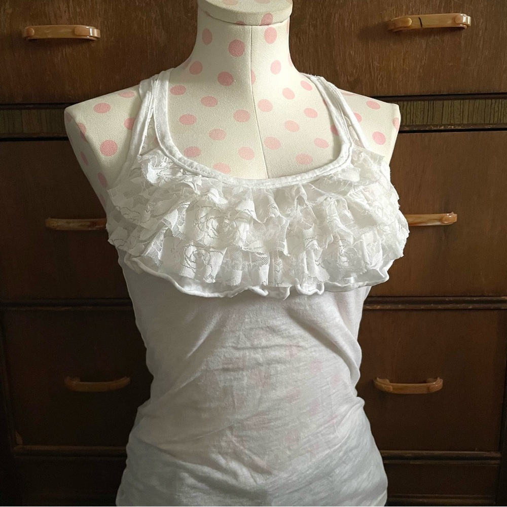 White Ruffle Tank Top